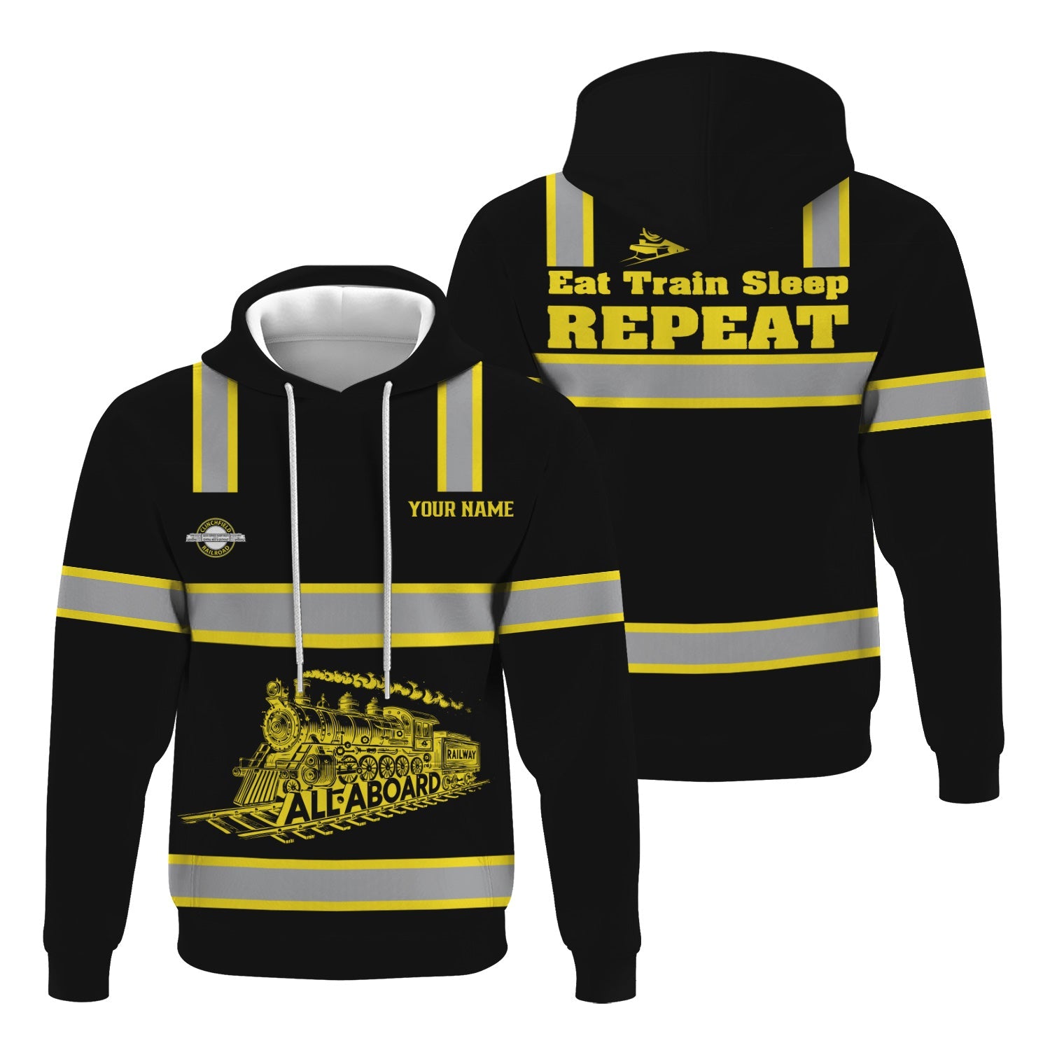 Railspirit Custom Name Clinchfield Railroad Hoodie Eat Train Sleep Repeat Printed Train Zip Hoodie
