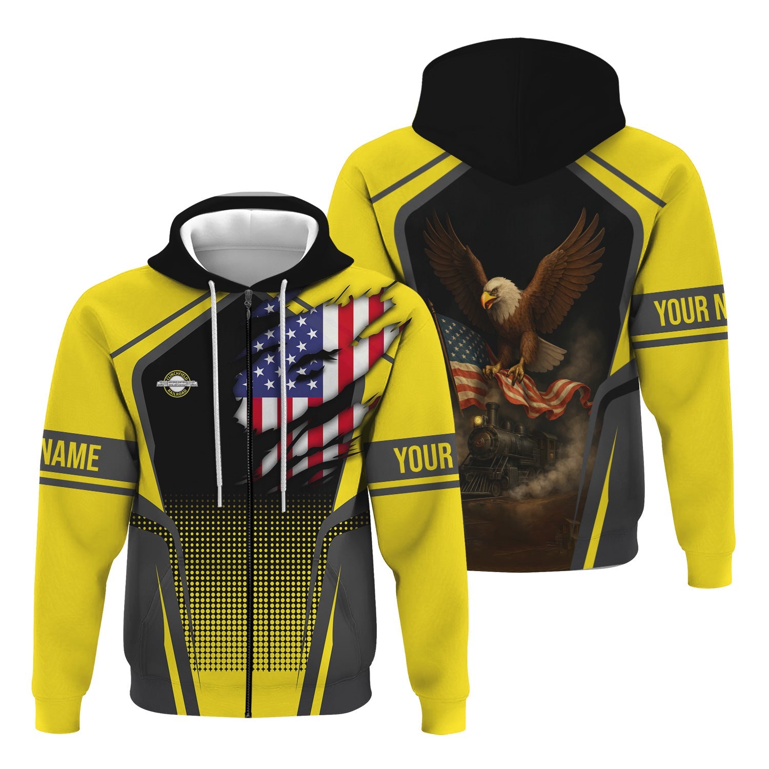 Railspirit Personalized Clinchfield Railroad Hoodie American Eagle Vintage Train Zip Up Hoodie