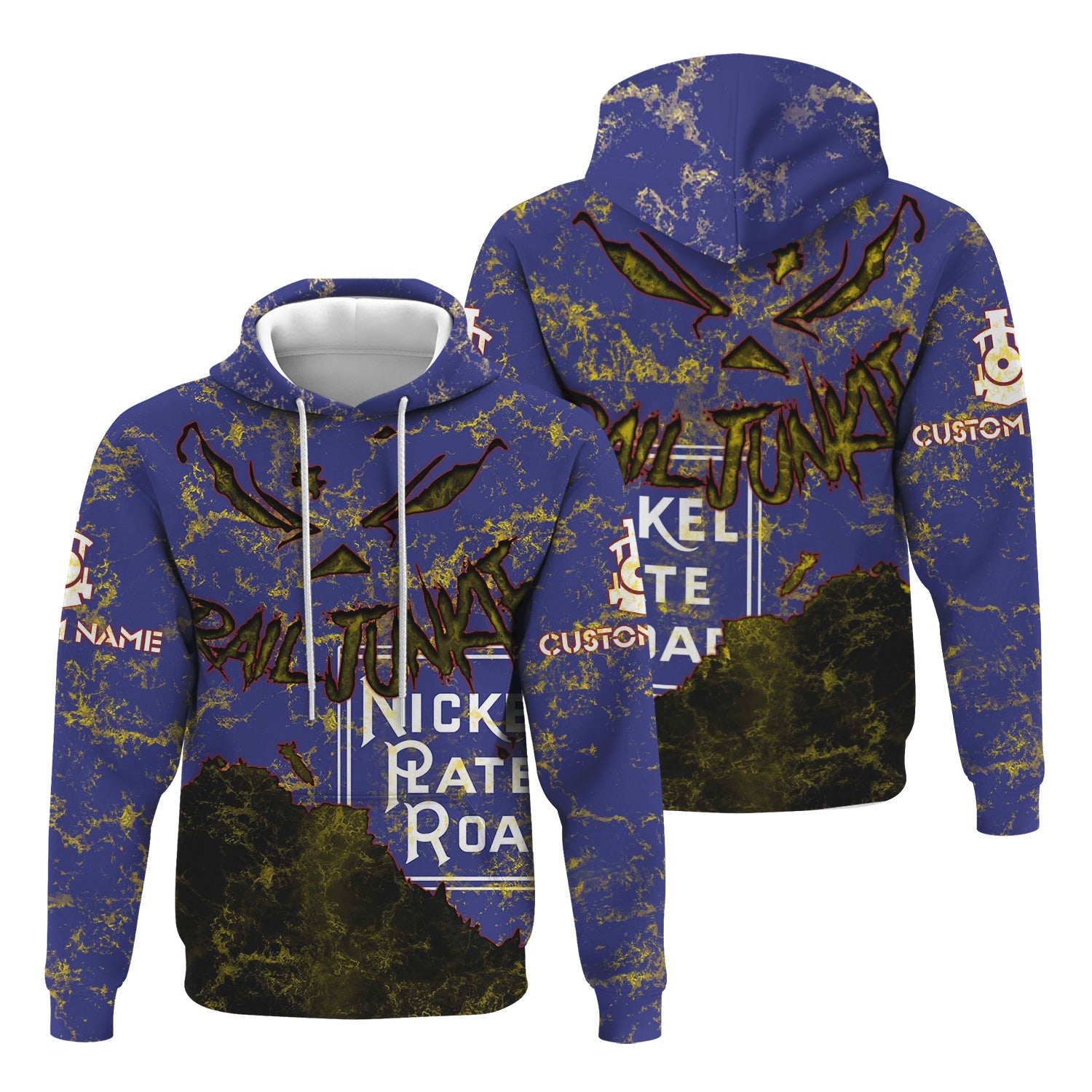 Railspirit Personalized New York, Chicago and St. Louis Railroad Hoodie Torn Graphic Style Nickel Plate Road Train Zip Up Hoodie For Rail Junkie