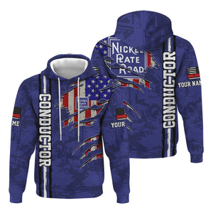 Railspirit Personalized New York, Chicago and St. Louis Railroad Hoodie USA Flag Claw Art with Custom Job Nickel Plate Road Train Zip Up Hoodie