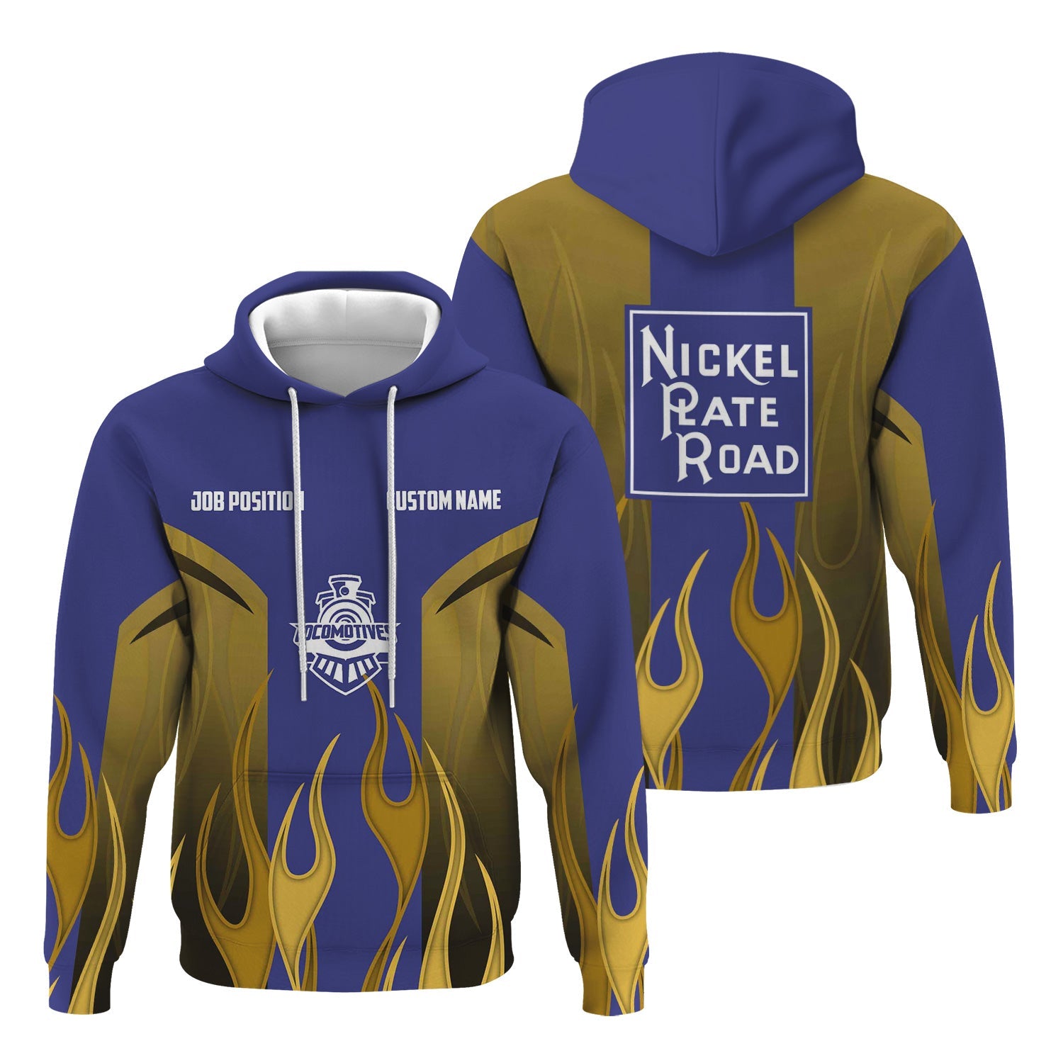 Railspirit Custom Name and Job Title New York, Chicago and St. Louis Railroad Hoodie Flame Graphic Nickel Plate Road Train Zip Up Hoodie