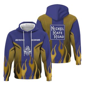 Railspirit Custom Name and Job Title New York, Chicago and St. Louis Railroad Hoodie Flame Graphic Nickel Plate Road Train Zip Up Hoodie