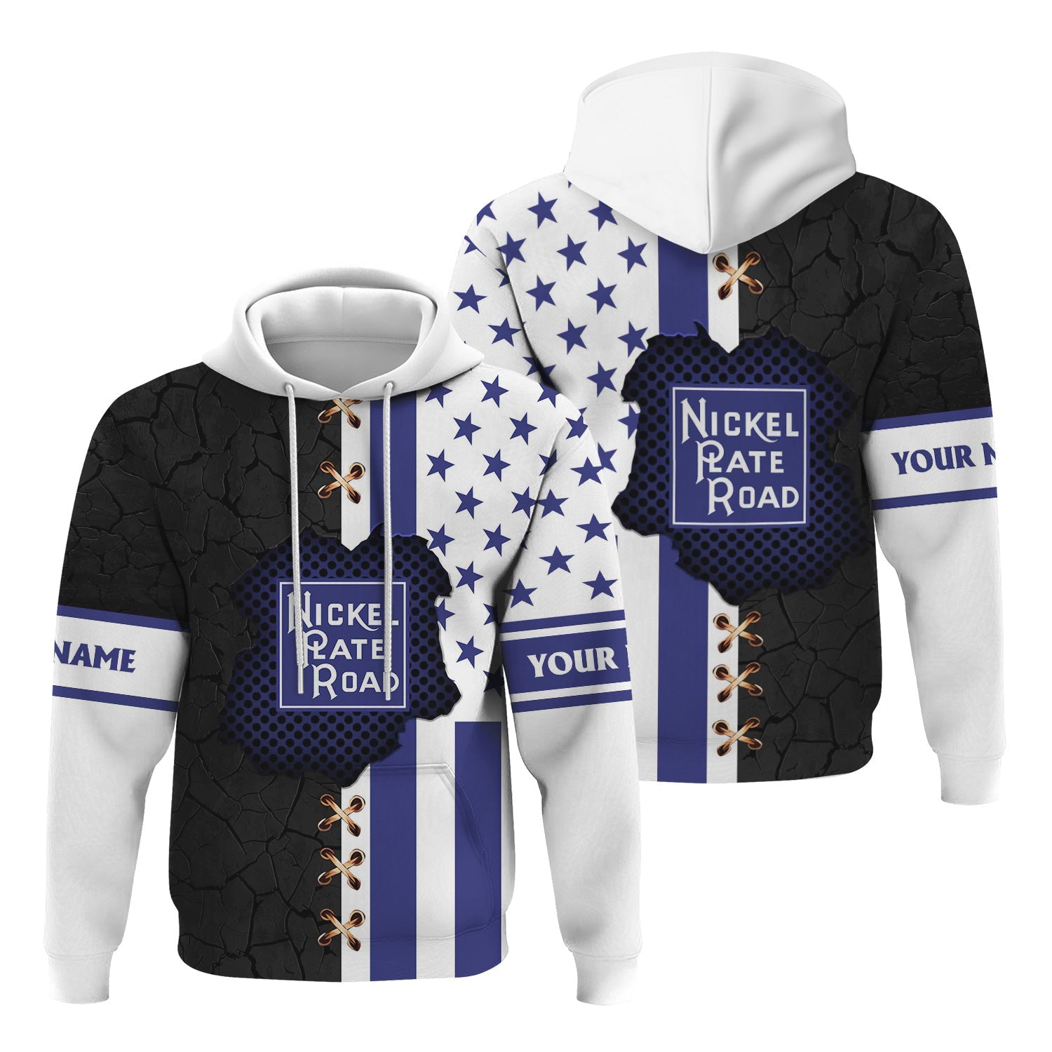 Railspirit Personalized New York, Chicago and St. Louis Railroad Hoodie American Flag with Crack Effect Nickel Plate Road Train Zip Up Hoodie