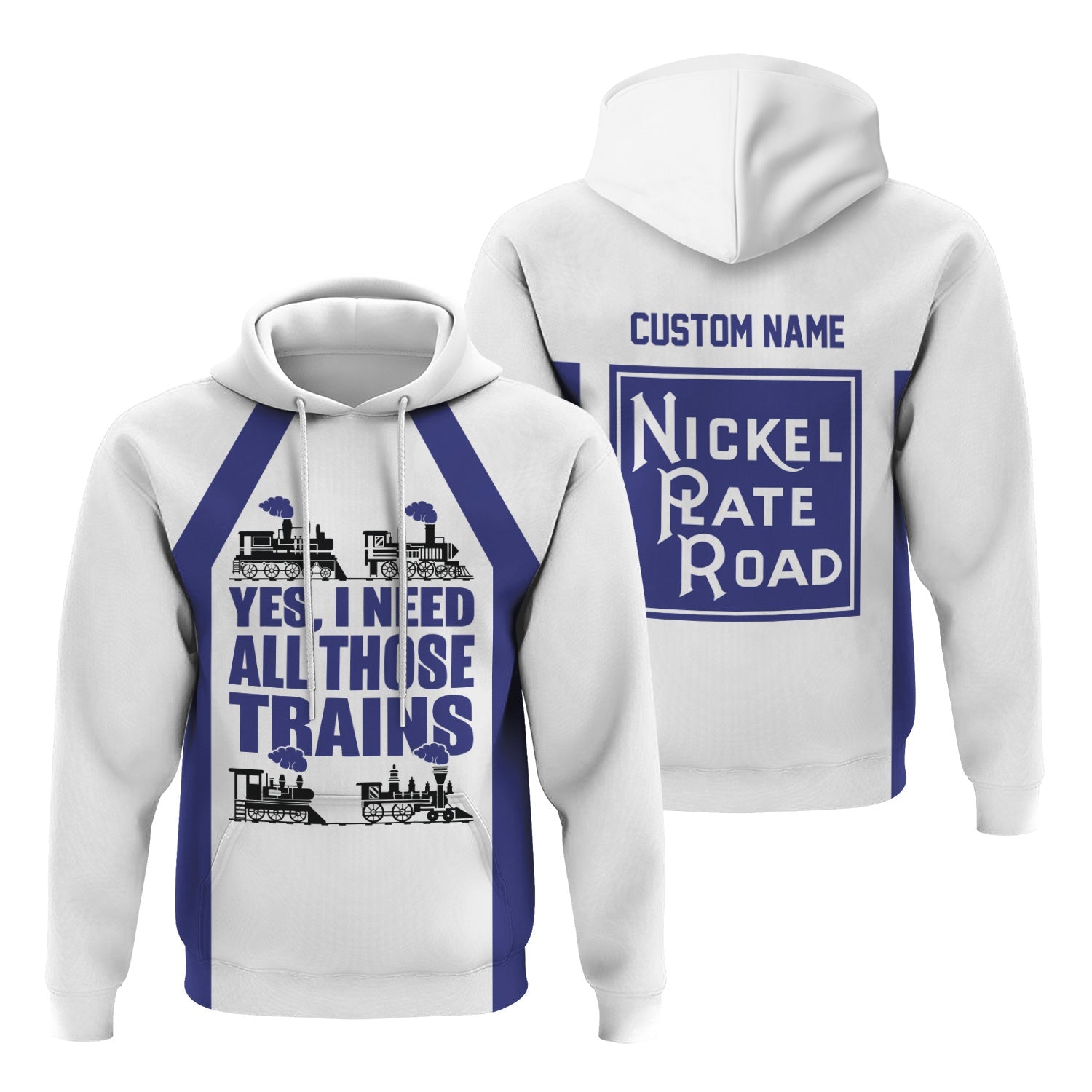 Railspirit Custom Name New York, Chicago and St. Louis Railroad Hoodie Yes I Need All Those Train Nickel Plate Road Printed Zip Hoodie