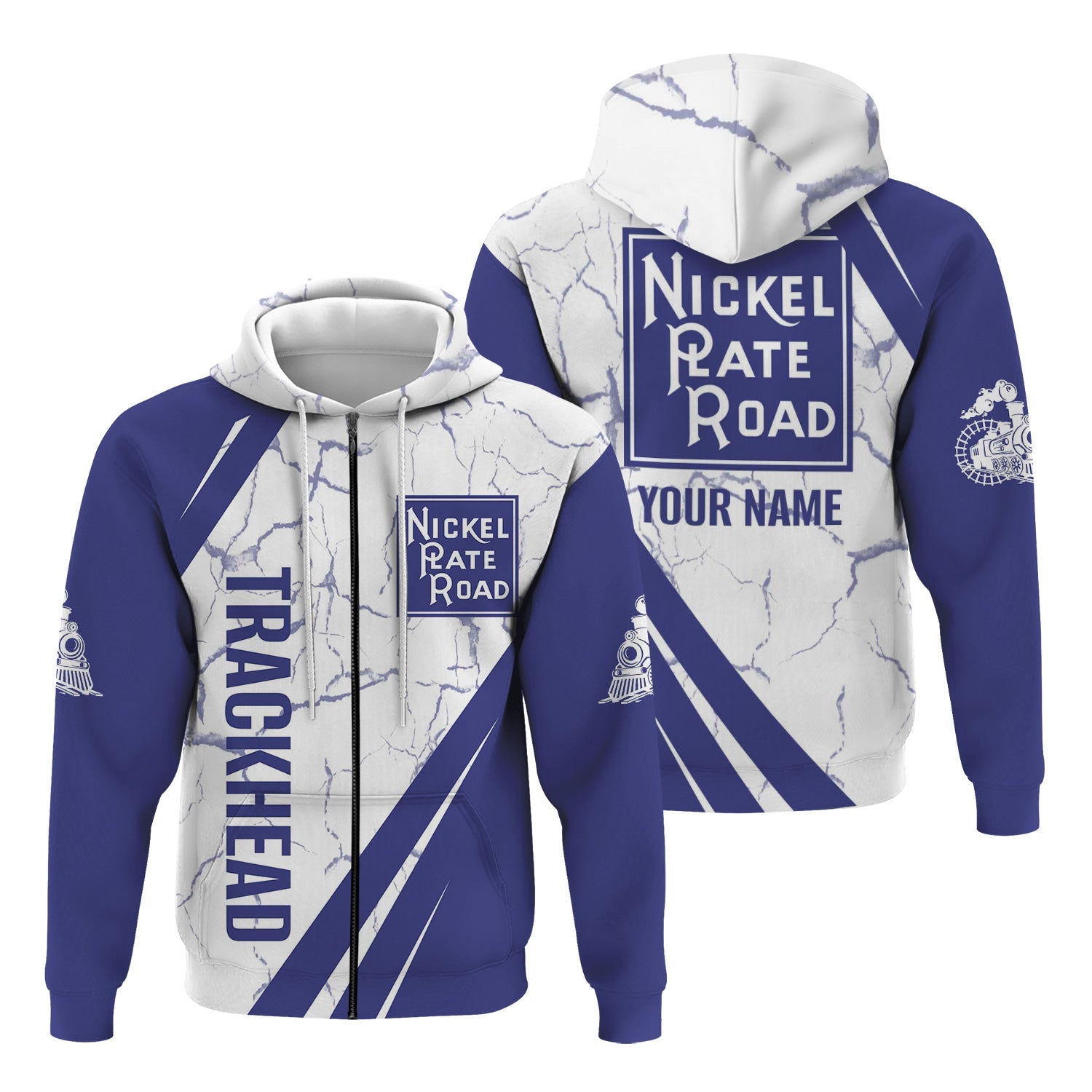 Railspirit Personalized New York, Chicago and St. Louis Railroad Hoodie Crackle Texture Style Nickel Plate Road Train Zip Up Hoodie For Trackhead
