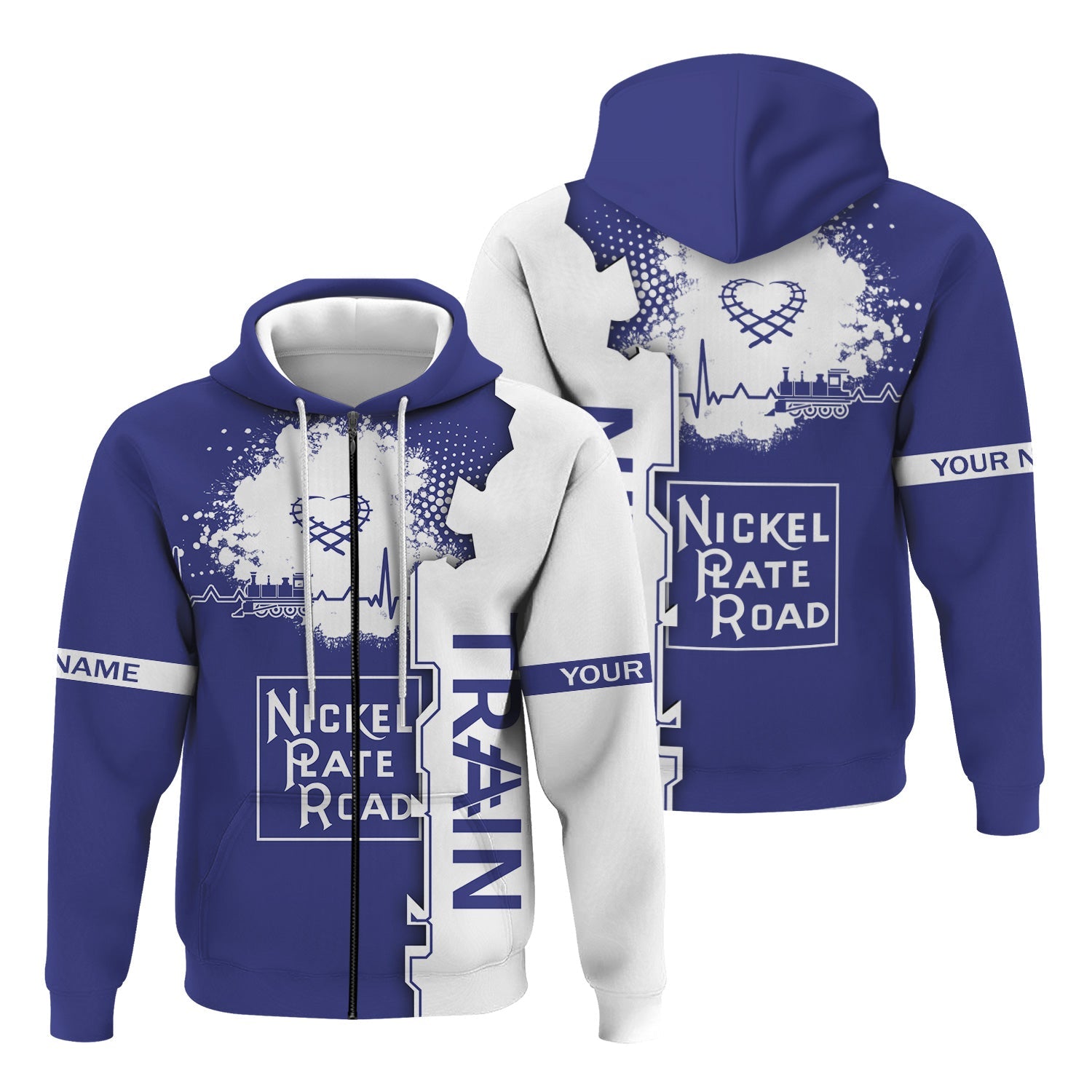 Railspirit Personalized New York, Chicago and St. Louis Railroad Hoodie Engine Heartbeat and Track Love Style Nickel Plate Road Zip Up Hoodie