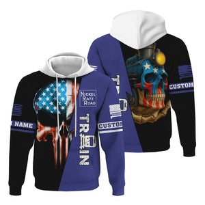 Railspirit Personalized New York, Chicago and St. Louis Railroad Hoodie Train Skull American Flag Nickel Plate Road Zip Up Hoodie