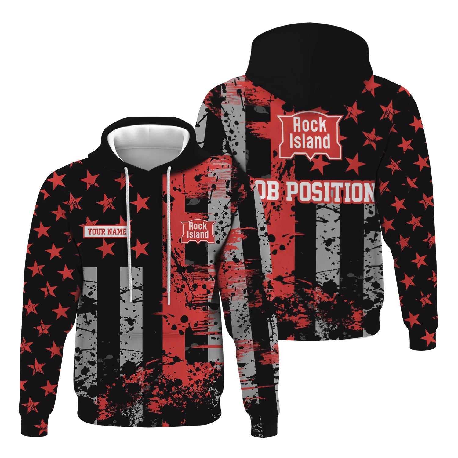 Railspirit Personalized Chicago, Rock Island and Pacific Railroad Hoodie Artistic Paint American Flag Style Rock Island Railroad Train Zip Up Hoodie