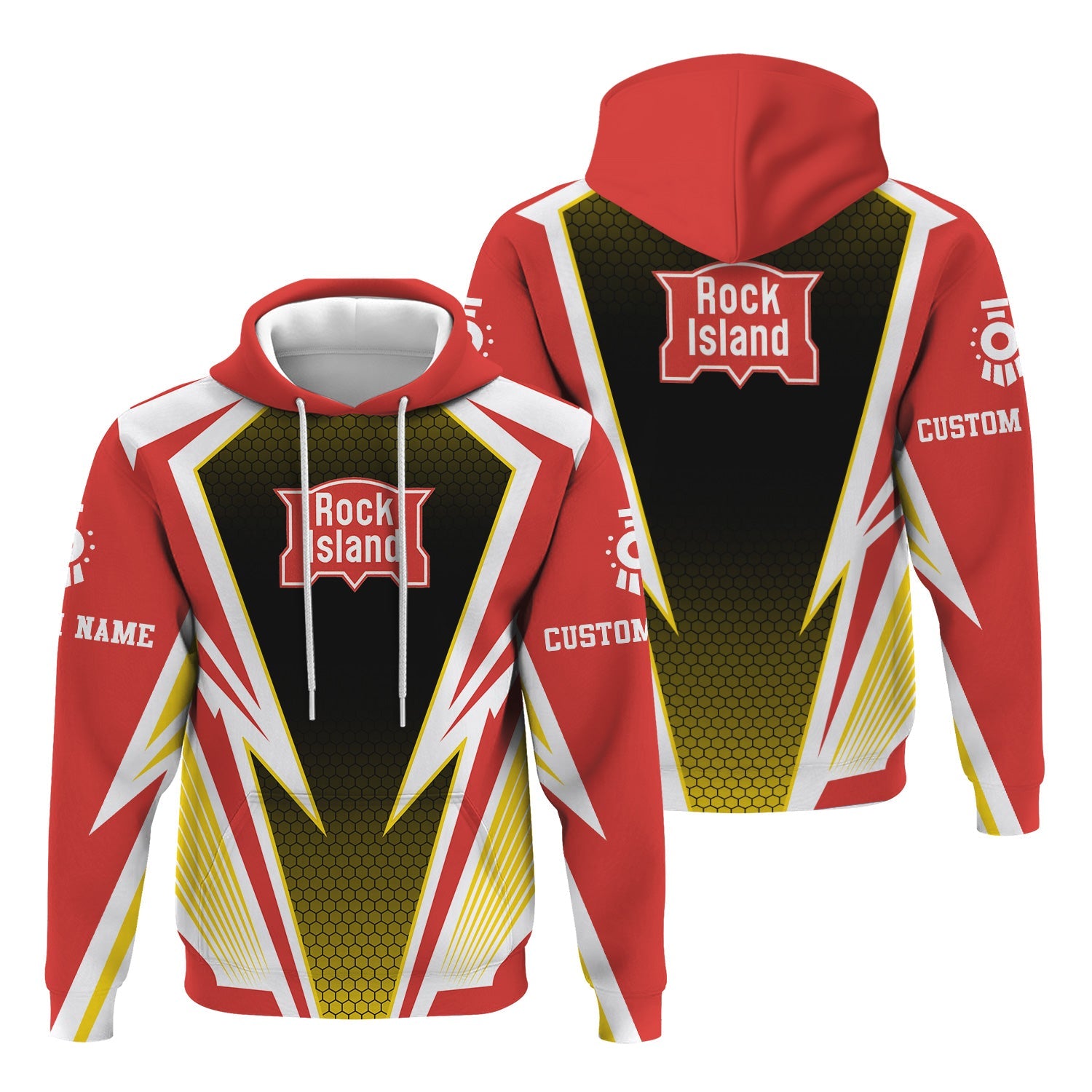 Railspirit Personalized Chicago, Rock Island and Pacific Railroad Hoodie Lightning Graphic Style Rock Island Railroad Zip Up Hoodie Gift For Train Lover