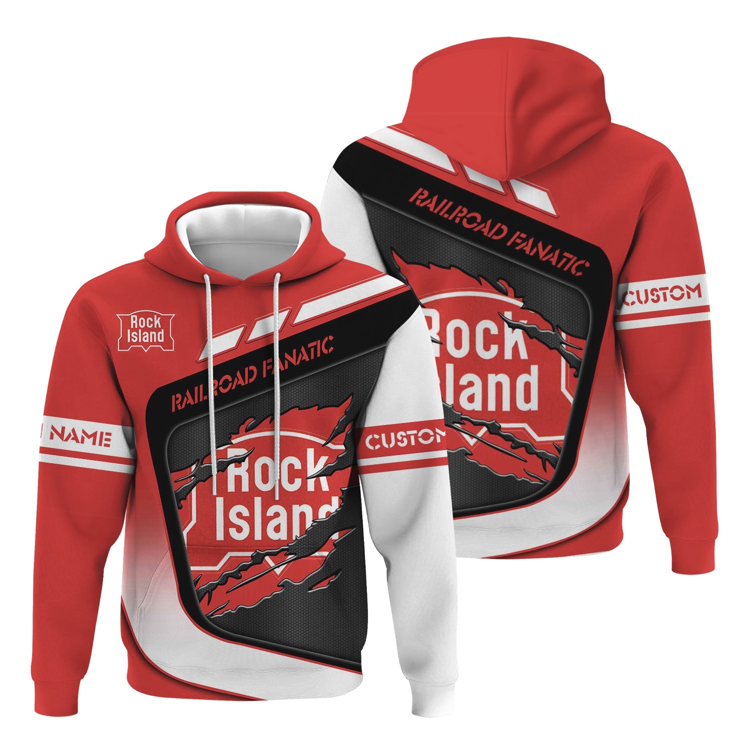 Railspirit Personalized Chicago, Rock Island and Pacific Railroad Hoodie Ripped Texture Style Rock Island Railroad Train Zip Up Hoodie