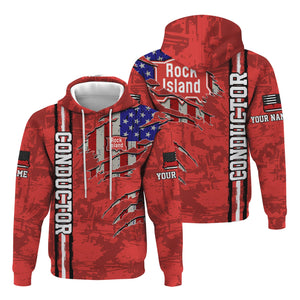 Railspirit Personalized Chicago, Rock Island and Pacific Railroad Hoodie USA Flag Claw Art with Custom Job Rock Island Railroad Train Zip Up Hoodie