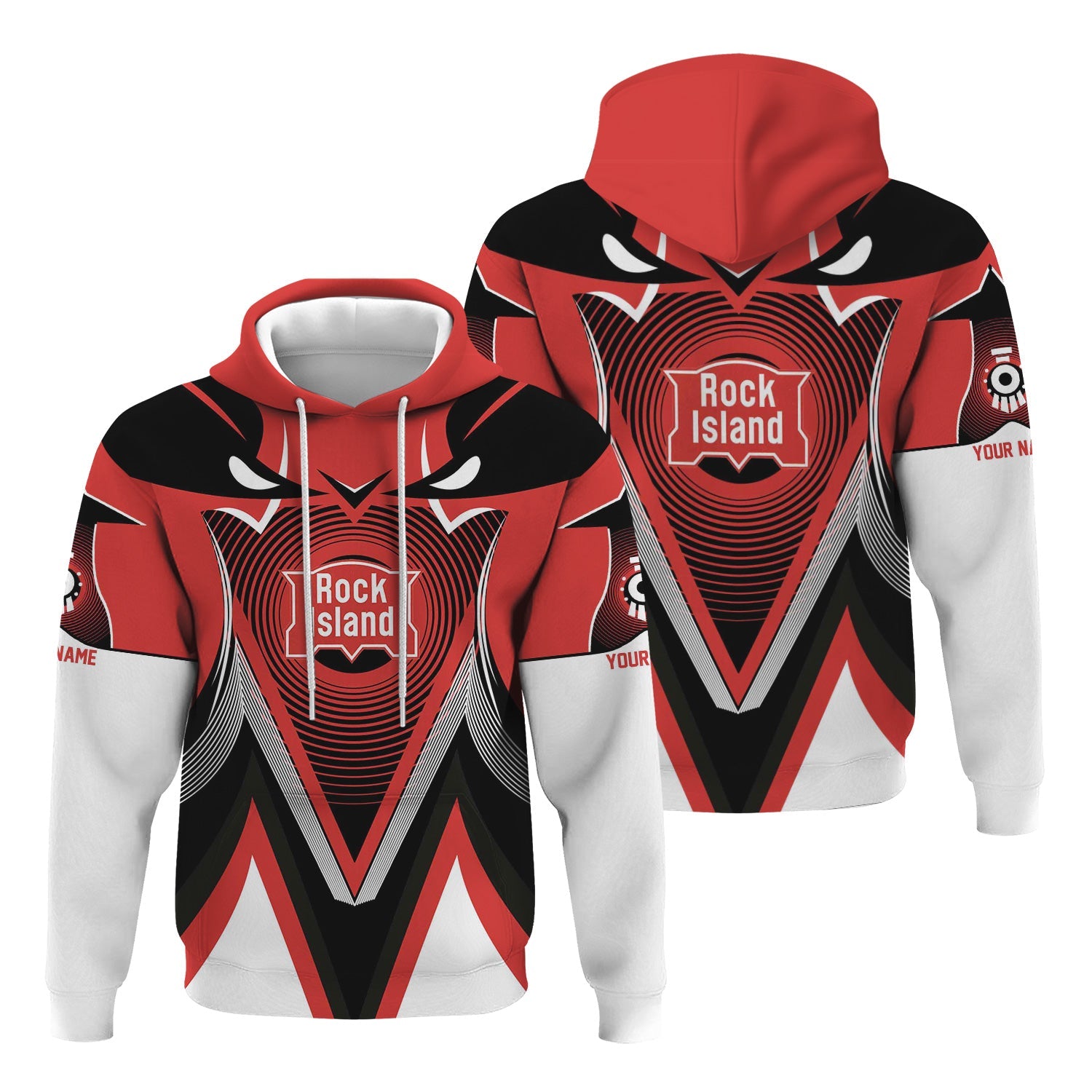 Railspirit Personalized Chicago, Rock Island and Pacific Railroad Hoodie Vibrant Graphic Pattern Rock Island Railroad Zip Up Hoodie