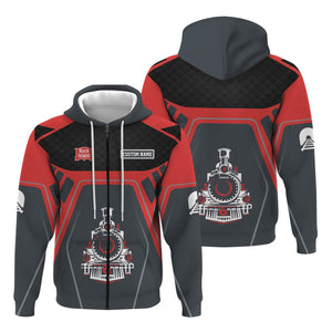 Railspirit Personalized Chicago, Rock Island and Pacific Railroad Hoodie Steam Locomotive Engine Graphic Rock Island Railroad Train Zip Up Hoodie