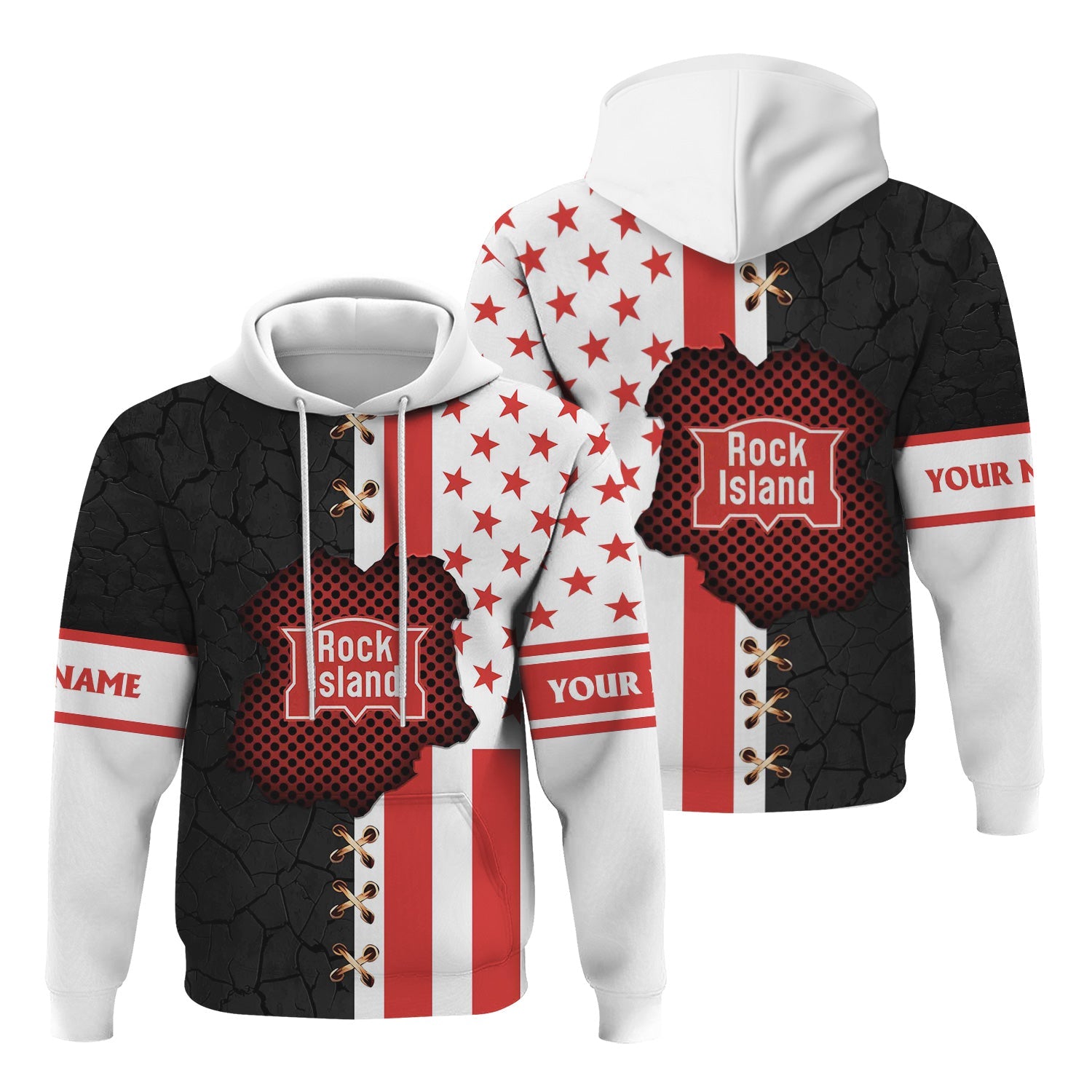 Railspirit Personalized Chicago, Rock Island and Pacific Railroad Hoodie American Flag with Crack Effect Rock Island Railroad Train Zip Up Hoodie