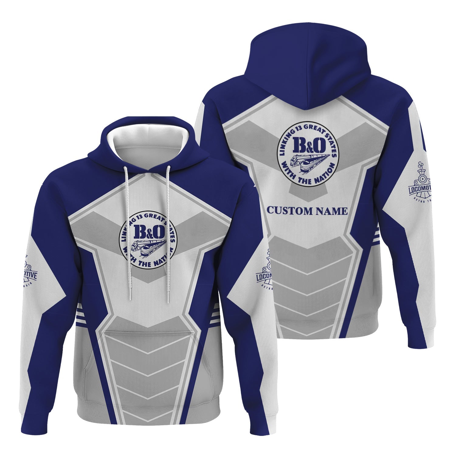 Railspirit Personalized B&O Great States Railroad Hoodie Engine-Inspired Style Train Zip Up Hoodie for Railroad Fanatic
