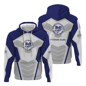 Railspirit Personalized B&O Great States Railroad Hoodie Engine-Inspired Style Train Zip Up Hoodie for Railroad Fanatic