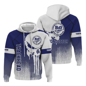 Railspirit Personalized B&O Great States Railroad Hoodie Skull Design with Custom Job Train Zip Up Hoodie for Trackhead Crew