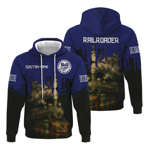 Railspirit Personalized B&O Great States Railroad Hoodie Vintage Train Art Style Zip Up Hoodie For Locomotive Fans
