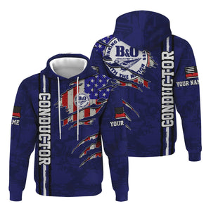 Railspirit Personalized B&O Great States Railroad Hoodie USA Flag Claw Art with Custom Job Train Zip Up Hoodie