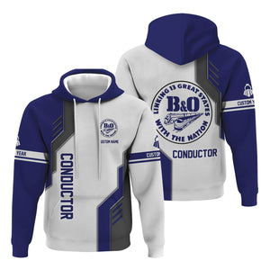 Railspirit Personalized B&O Great States Railroad Hoodie Unique Railway Style with Custom Job Train Zip Up Hoodie