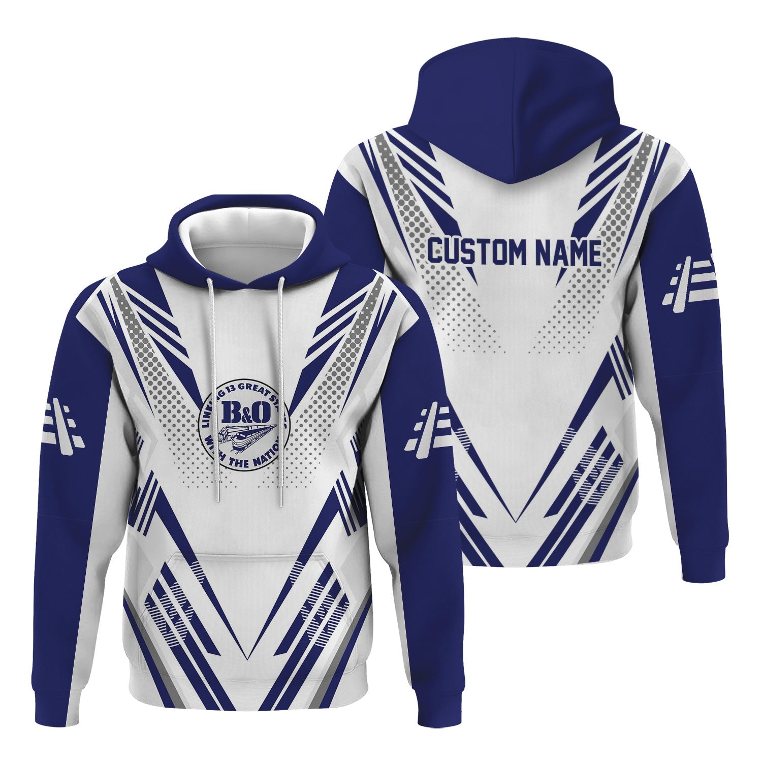 Railspirit Personalized B&O Great States Railroad Hoodie Railroad Tribute Design Train Zip Up Hoodie for Train Lovers