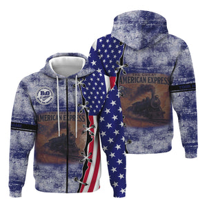 Railspirit Personalized B&O Great States Railroad Hoodie Retro American Express Train With USA Flag Zip Up Hoodie