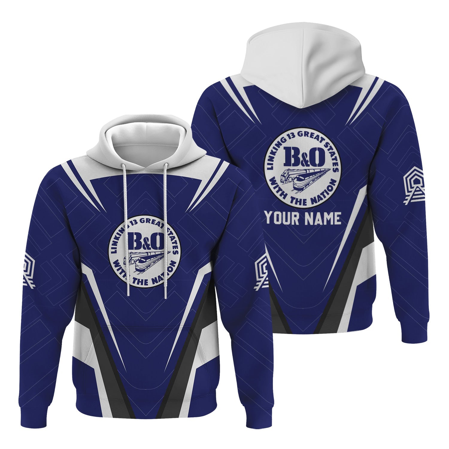 Railspirit Personalized B&O Great States Railroad Hoodie Railway Inspired Apparel Train Zip Up Hoodie For Train Lovers