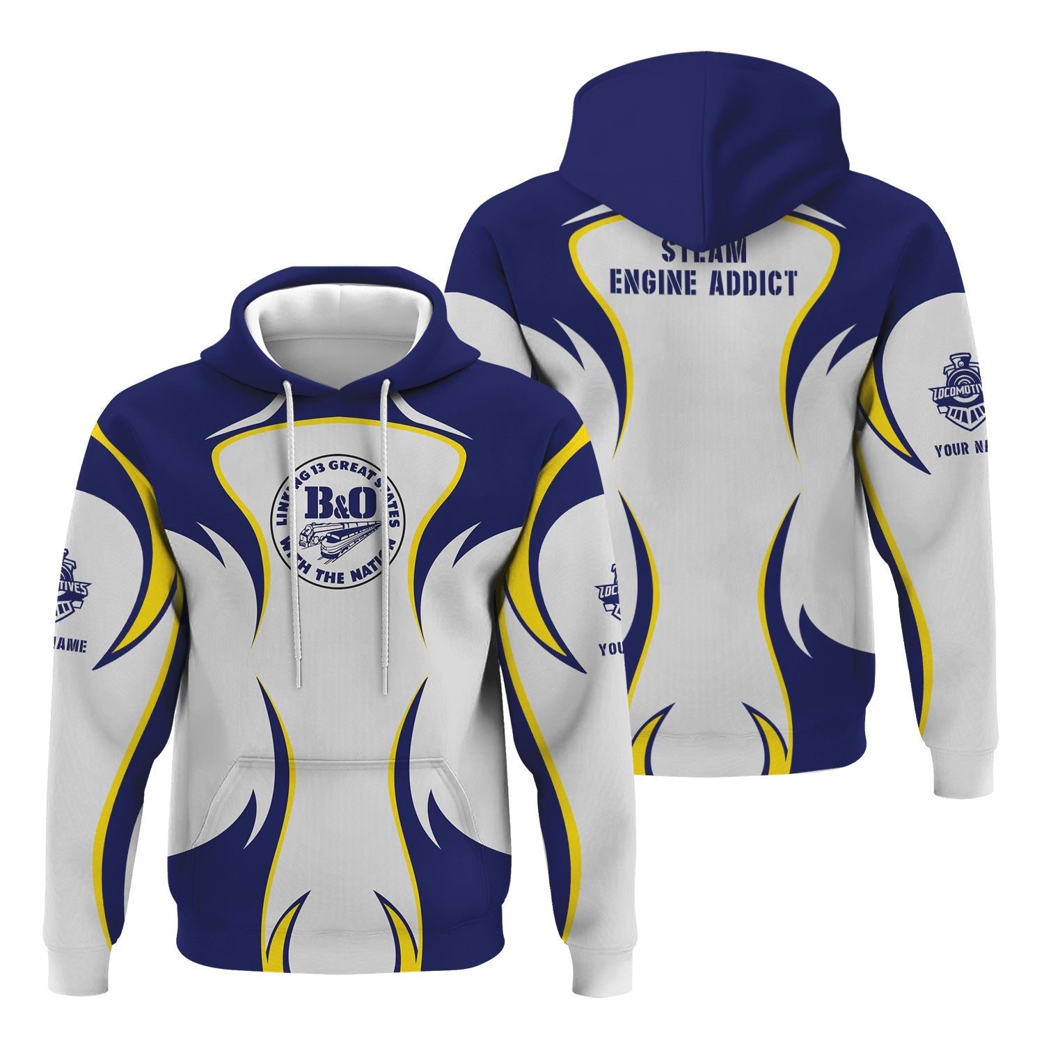 Railspirit Personalized B&O Great States Railroad Hoodie Distinctive Flame Style Zip Up Hoodie For Steam Engine Addict