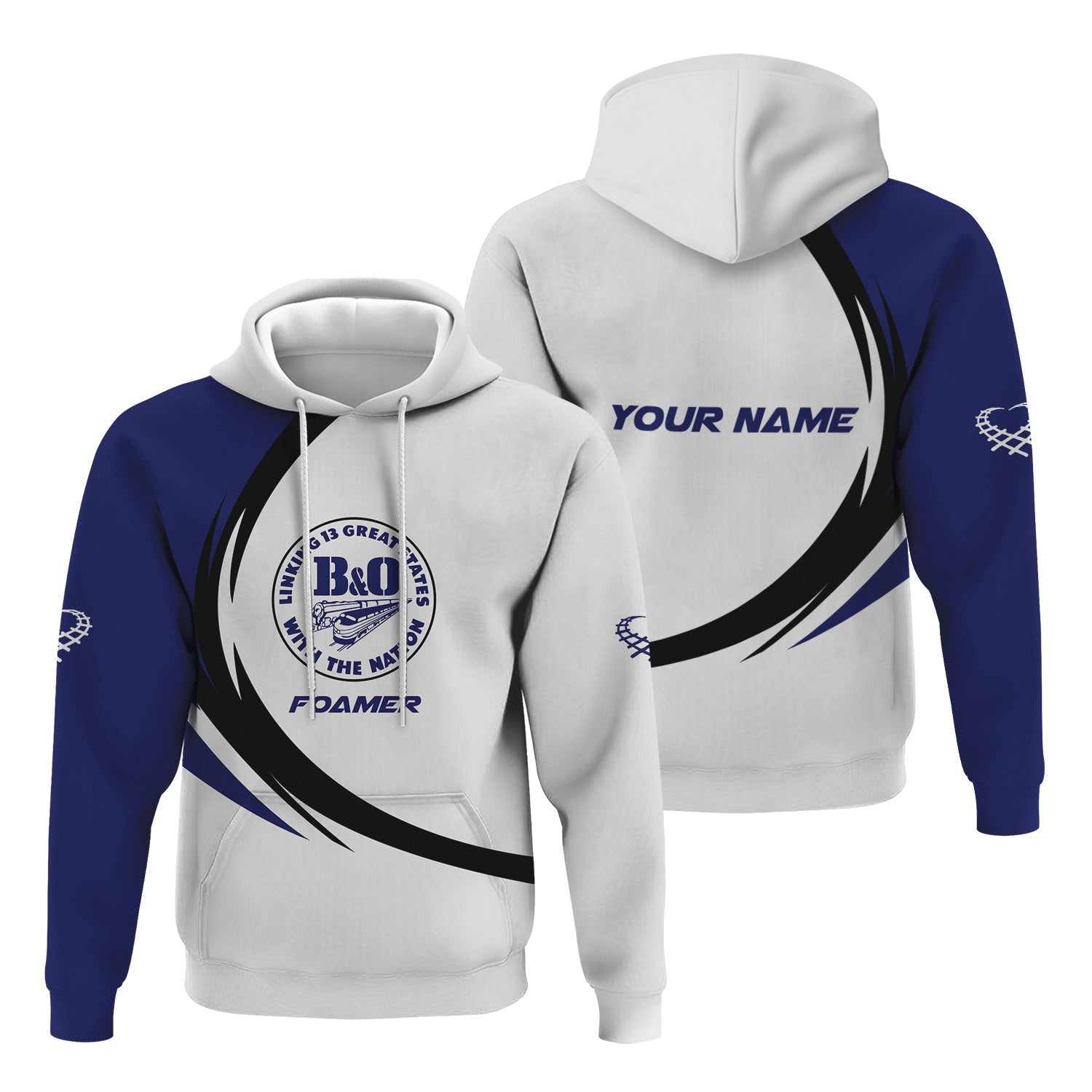 Railspirit Personalized B&O Great States Railroad Hoodie Unique Graphic Style Zip Up Hoodie For Train Enthusiasts