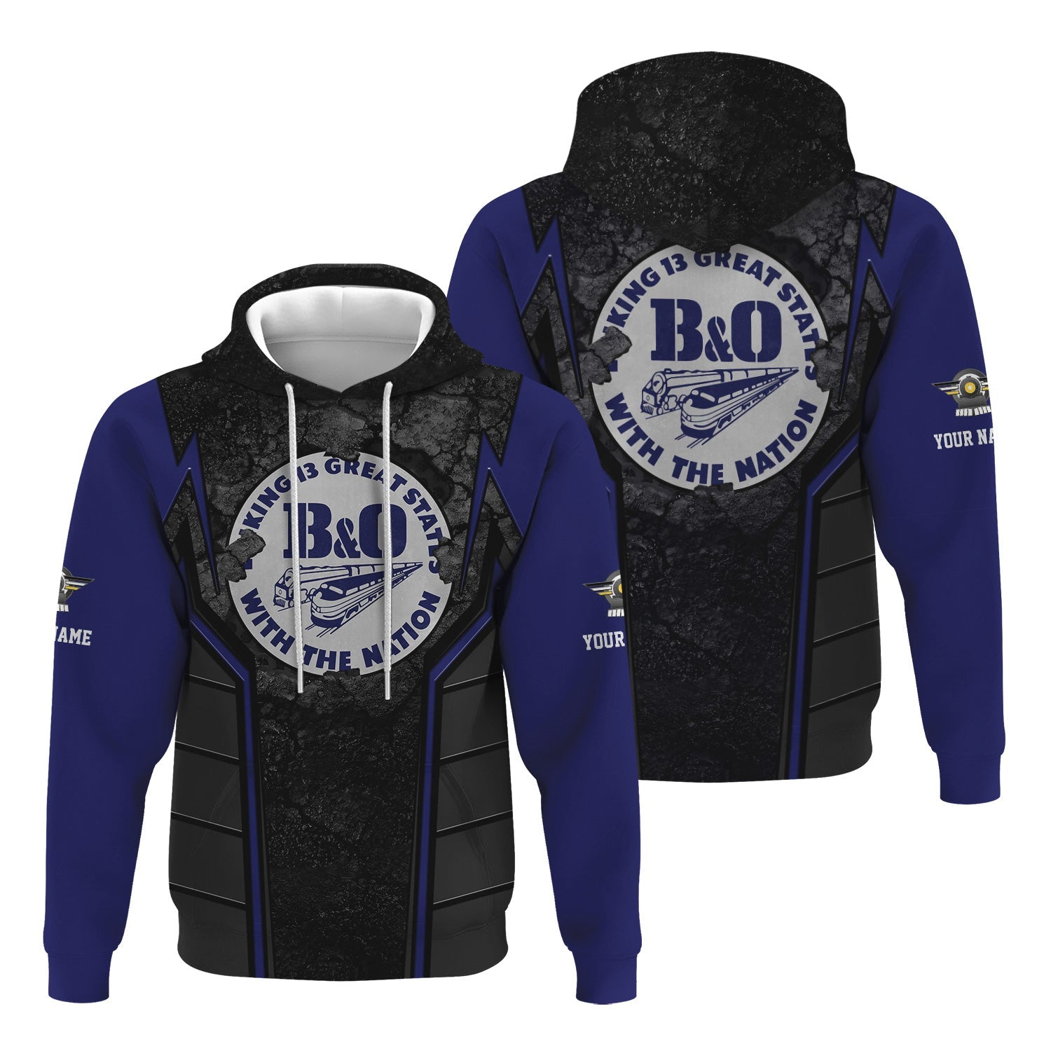 Railspirit Personalized B&O Great States Railroad Hoodie Cracked Metal Design Train Zip Up Hoodie for Rail Enthusiasts