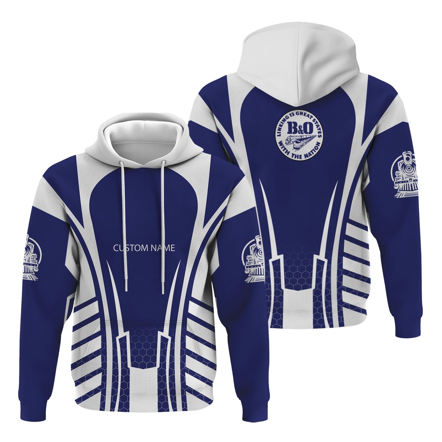 Railspirit Personalized B&O Great States Railroad Hoodie Striped Railroad Style Train Zip Up Hoodie All Over Print