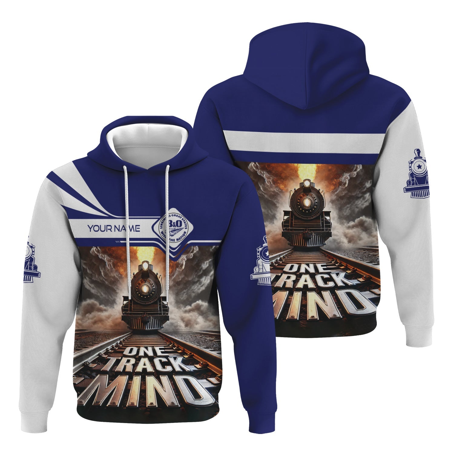 Railspirit Personalized B&O Great States Railroad Hoodie One Track Mind Train Printed ZIp Up Hoodie