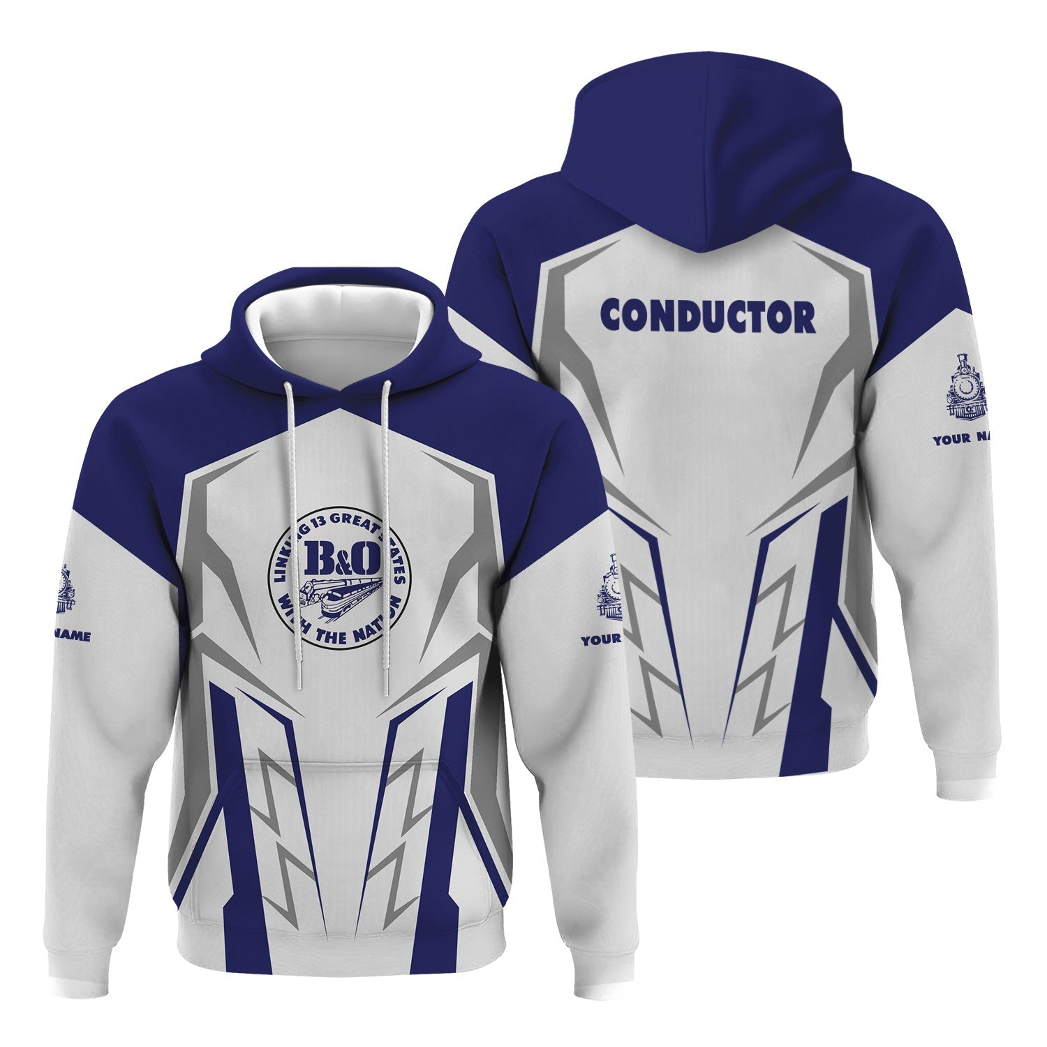 Railspirit Personalized B&O Great States Railroad Hoodie Futuristic Design with Custom Job Train Zip Up Hoodie