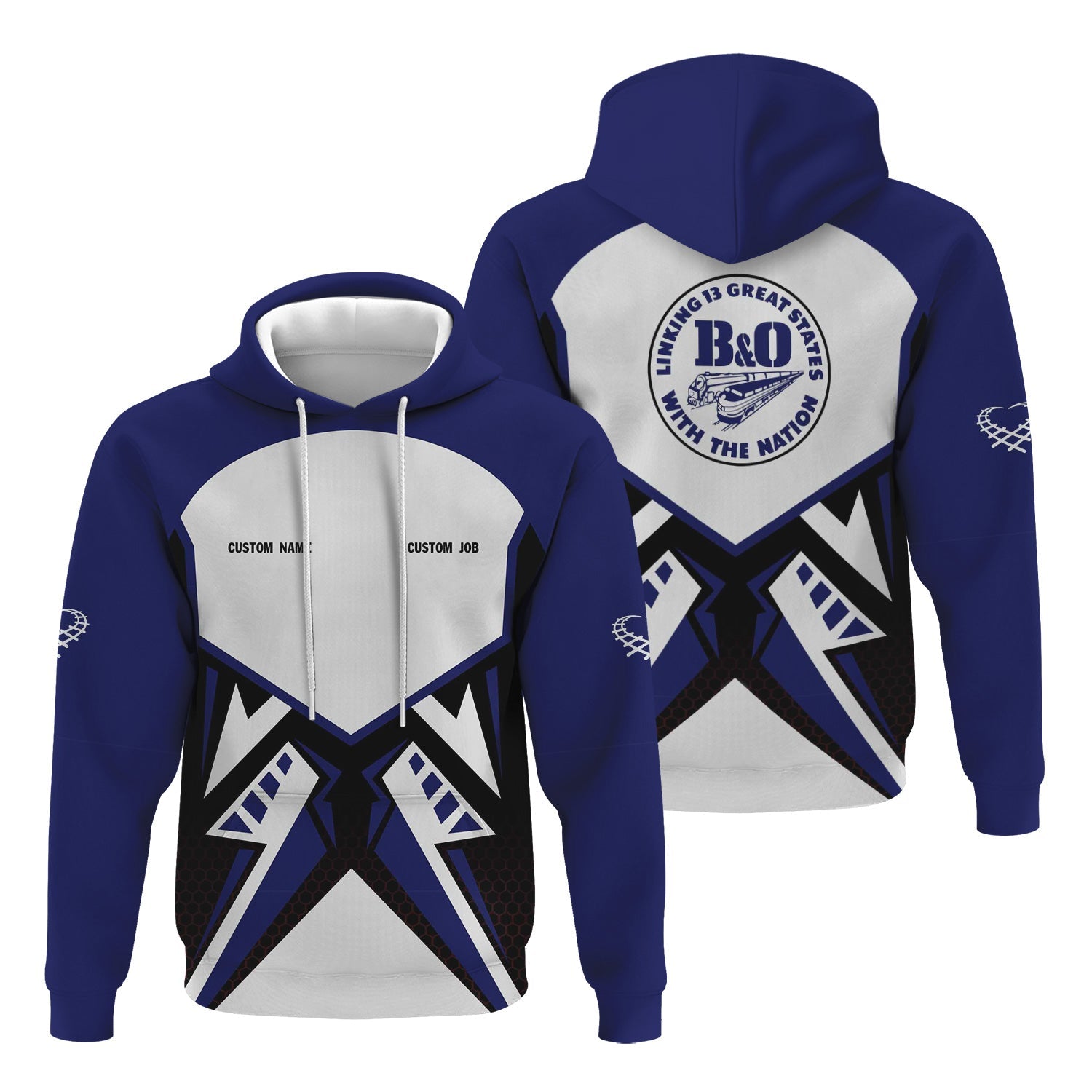 Railspirit Personalized B&O Great States Railroad Hoodie Vibriant Style with Custom Position Train Zip Up Hoodie