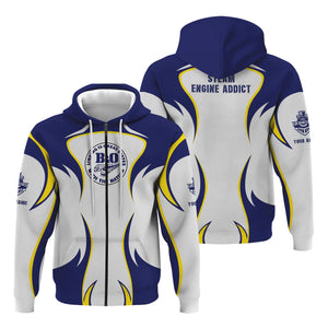 Railspirit Personalized B&O Great States Railroad Hoodie Distinctive Flame Style Zip Up Hoodie For Steam Engine Addict