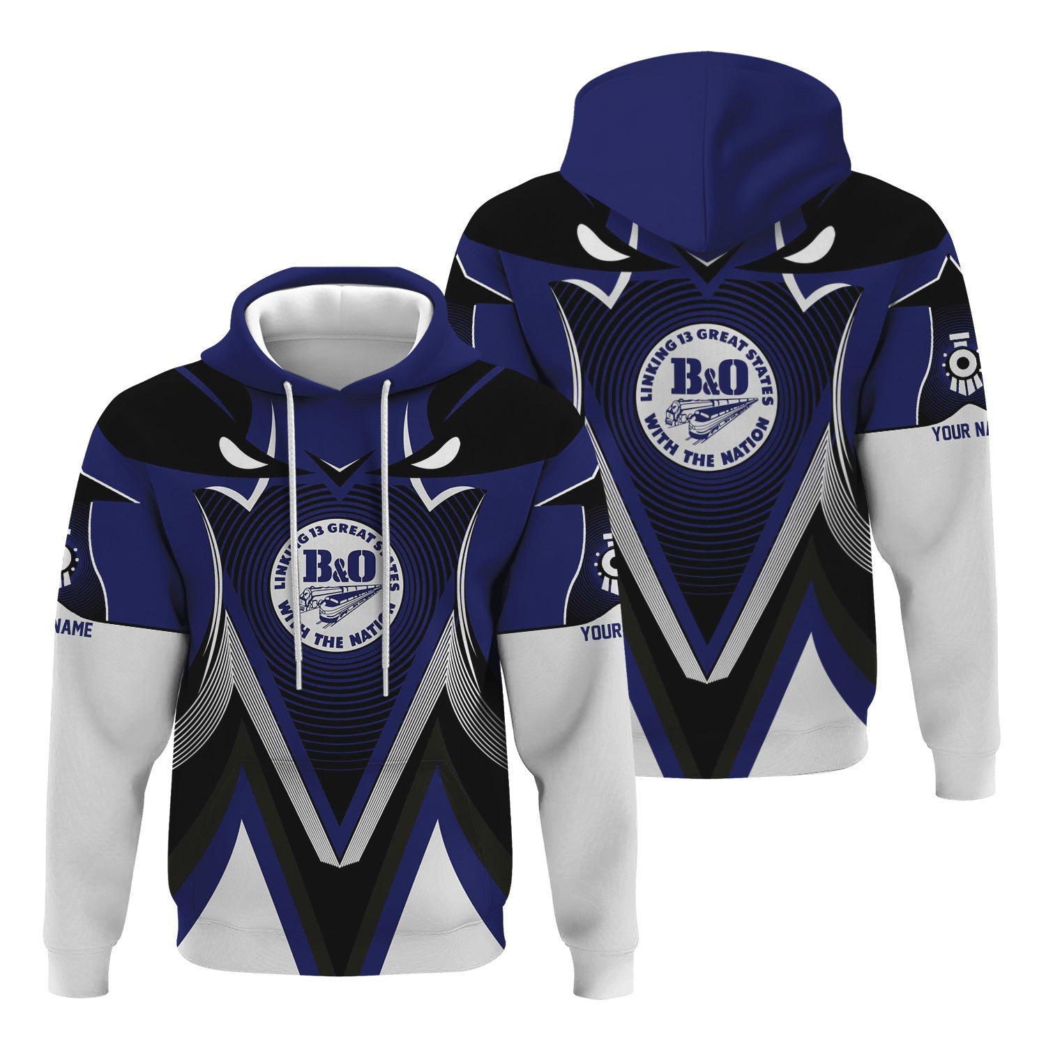 Railspirit Personalized B&O Great States Railroad Hoodie Vibrant Graphic Pattern Zip Up Hoodie For Train Enthusiasts