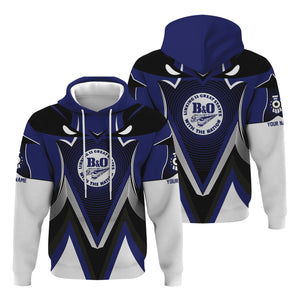 Railspirit Personalized B&O Great States Railroad Hoodie Vibrant Graphic Pattern Zip Up Hoodie For Train Enthusiasts