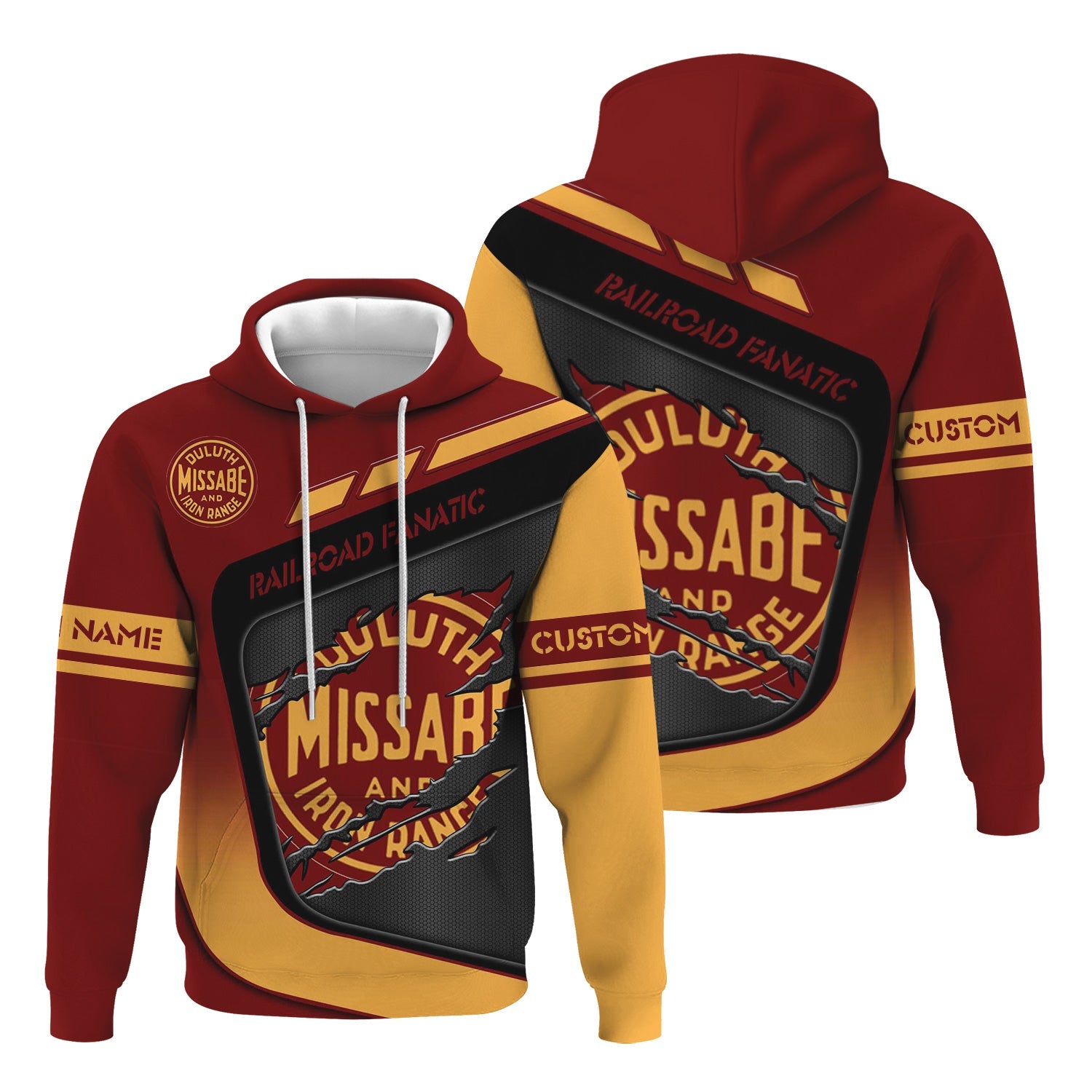 Railspirit Personalized Duluth, Missabe, & Iron Range Railroad Hoodie Ripped Texture Style Train Zip Up Hoodie For Railroad Fanatic