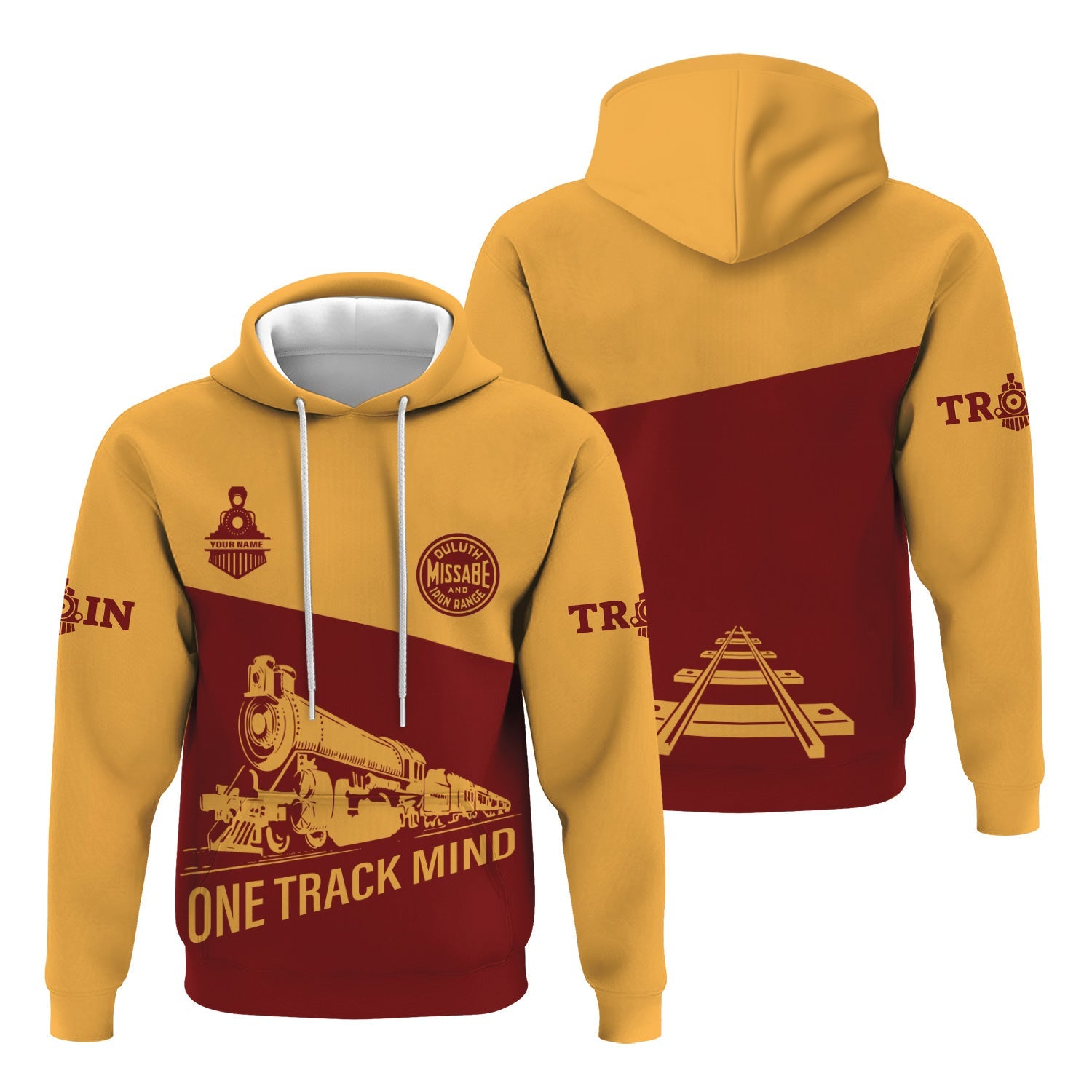 Railspirit Custom Name Duluth, Missabe, & Iron Range Railroad Hoodie One Track Mind Printed Zip Hoodie