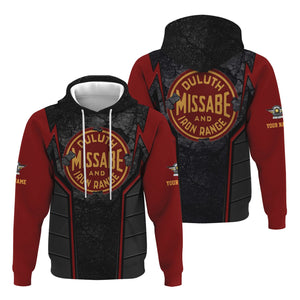 Railspirit Personalized Duluth, Missabe, & Iron Range Railroad Hoodie Cracked Metal Design Train Zip Up Hoodie for Rail Enthusiasts