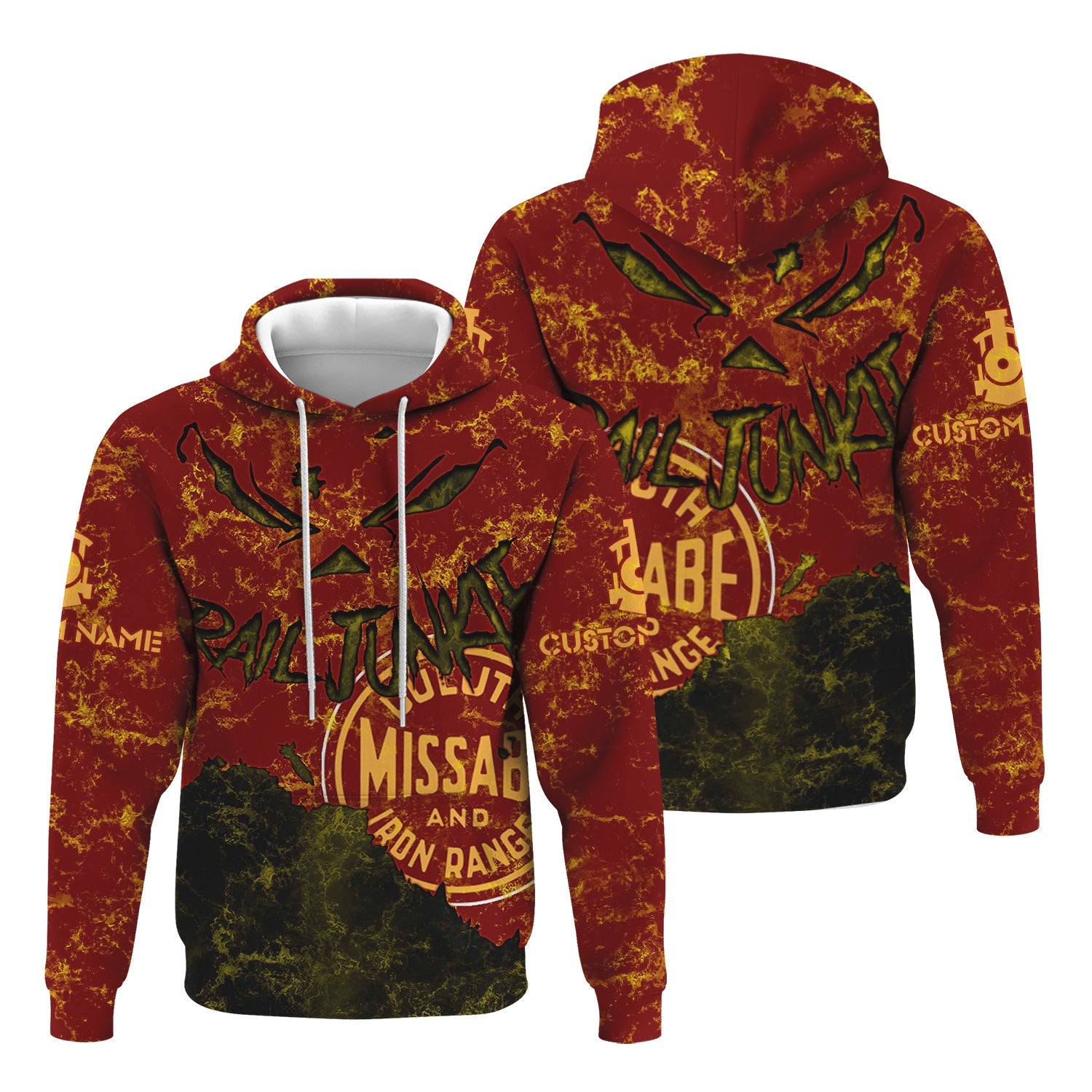 Railspirit Personalized Duluth, Missabe, & Iron Range Railroad Hoodie Torn Graphic Style Train Zip Up Hoodie For Rail Junkie