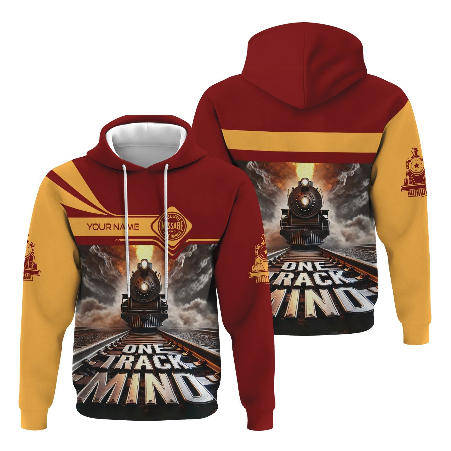 Railspirit Personalized Duluth, Missabe, & Iron Range Railroad Hoodie One Track Mind Train Printed ZIp Up Hoodie