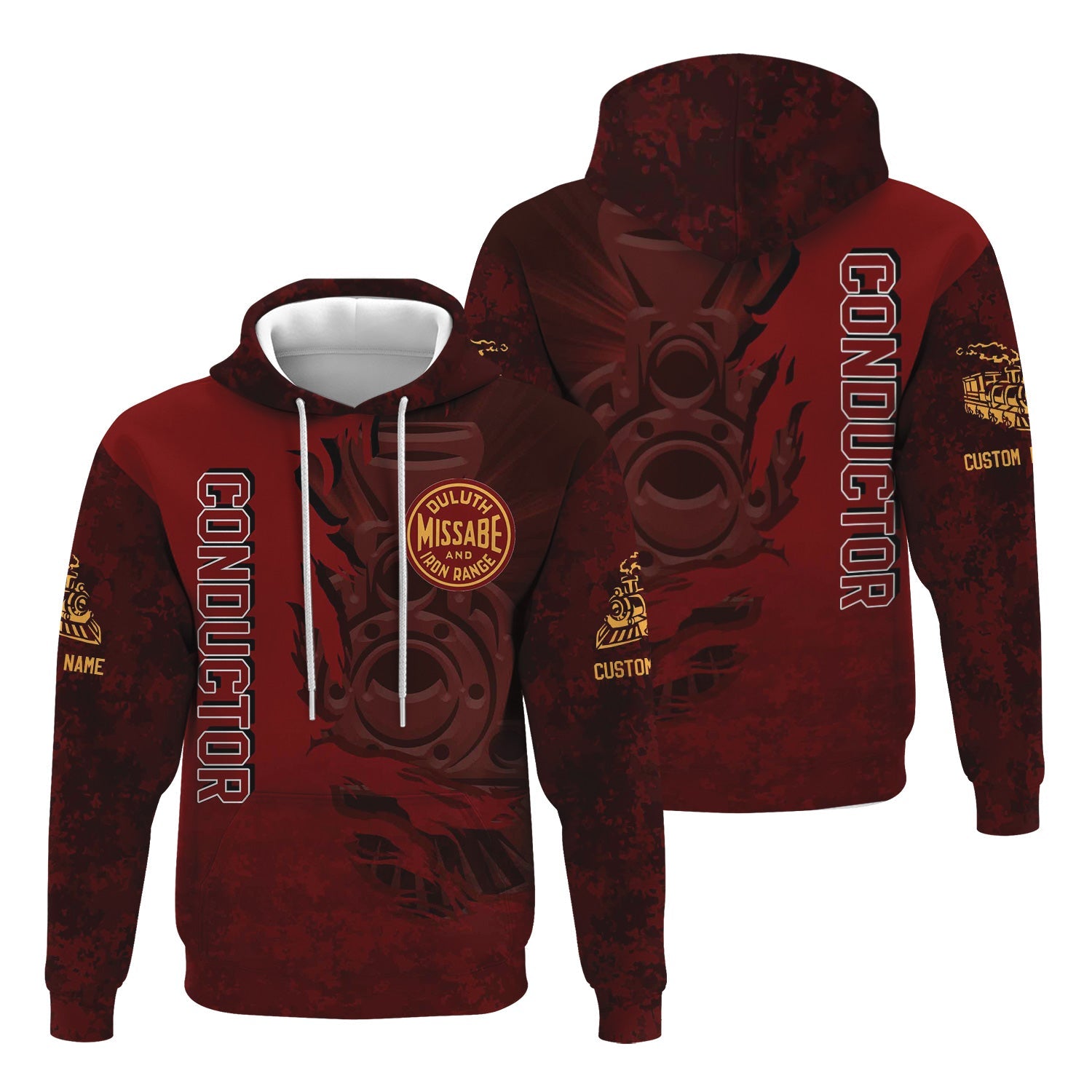 Railspirit Personalized Duluth, Missabe, & Iron Range Railroad Hoodie Blazing Style with Custom Position Train Zip Up Hoodie