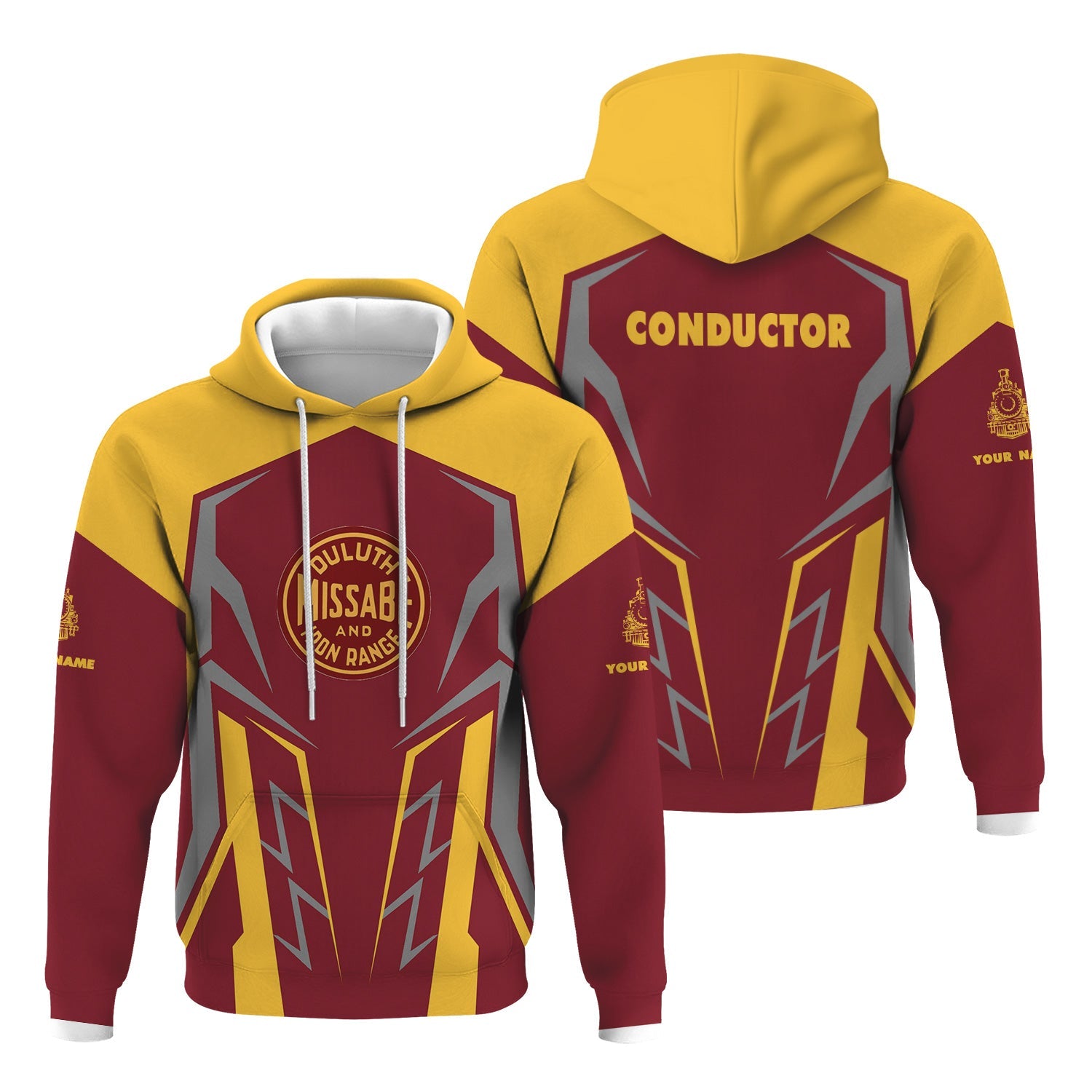 Railspirit Personalized Duluth, Missabe, & Iron Range Railroad Hoodie Futuristic Design with Custom Job Train Zip Up Hoodie