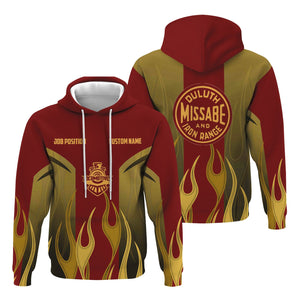 Railspirit Custom Name and Job Title Duluth, Missabe, & Iron Range Railroad Hoodie Flame Graphic Train Zip Up Hoodie