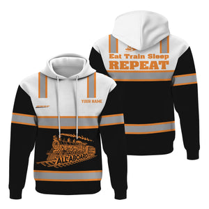 Railspirit Custom Name BNSF Railway Hoodie Eat Train Sleep Repeat Printed Train Zip Hoodie