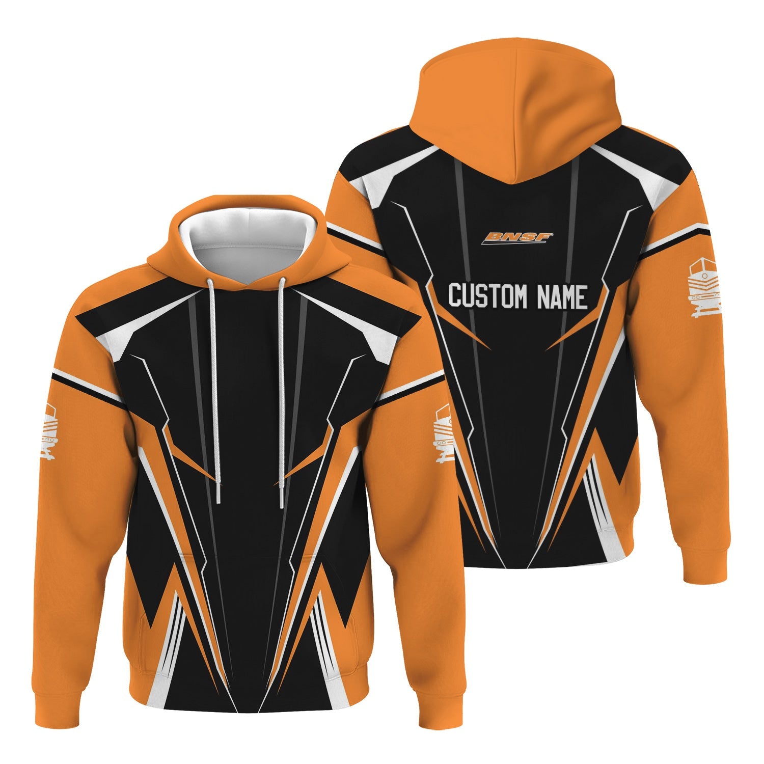 Railspirit Personalized BNSF Railway Hoodie Lightning-Edge Design Train Zip Up Hoodie For Railroad Lovers