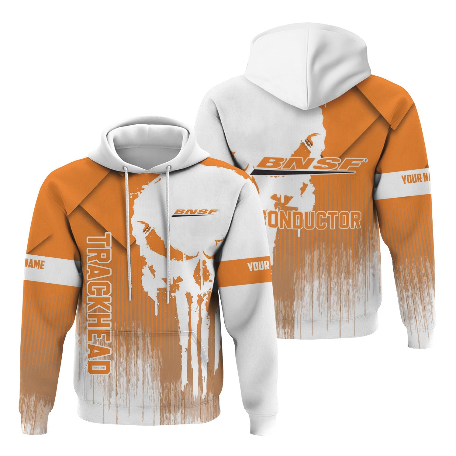 Railspirit Personalized BNSF Railway Hoodie Skull Design with Custom Job Train Zip Up Hoodie for Trackhead Crew