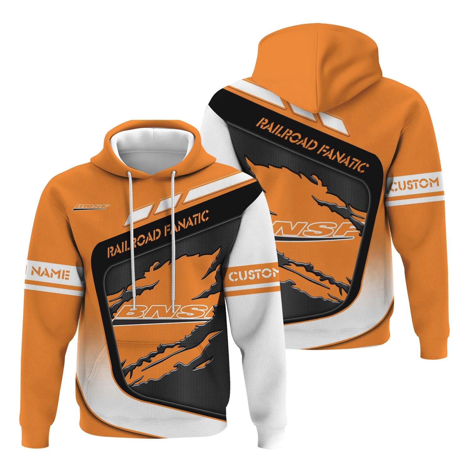Railspirit Personalized BNSF Railway Hoodie Ripped Texture Style Train Zip Up Hoodie For Railroad Fanatic