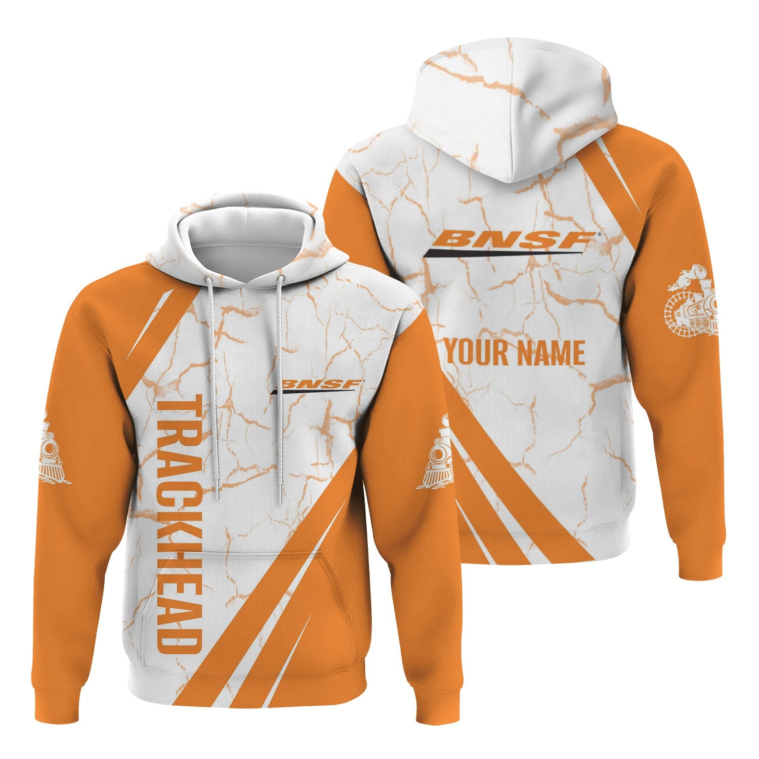 Railspirit Personalized BNSF Railway Hoodie Crackle Texture Style Train Zip Up Hoodie For Trackhead